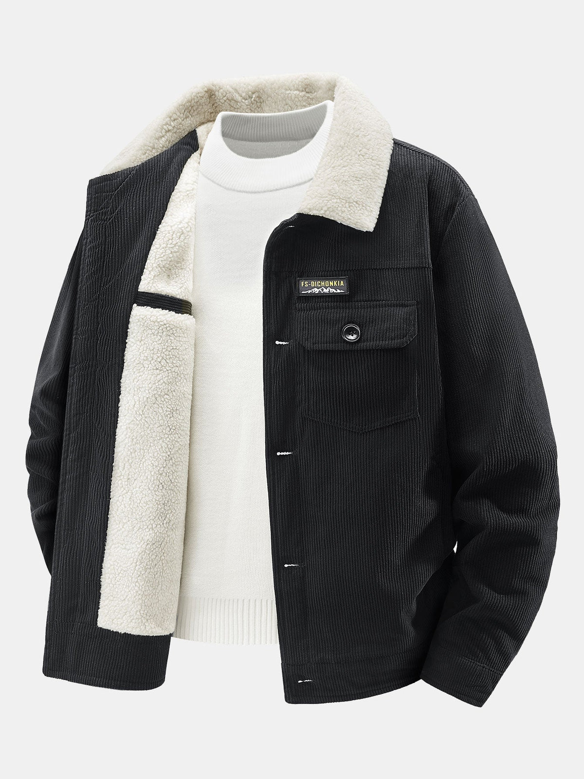 Men's Teddy Fleece-Lined Corduroy Jacket – Warm Button-Up Winter Outerwear with Sherpa Collar and Utility Pockets