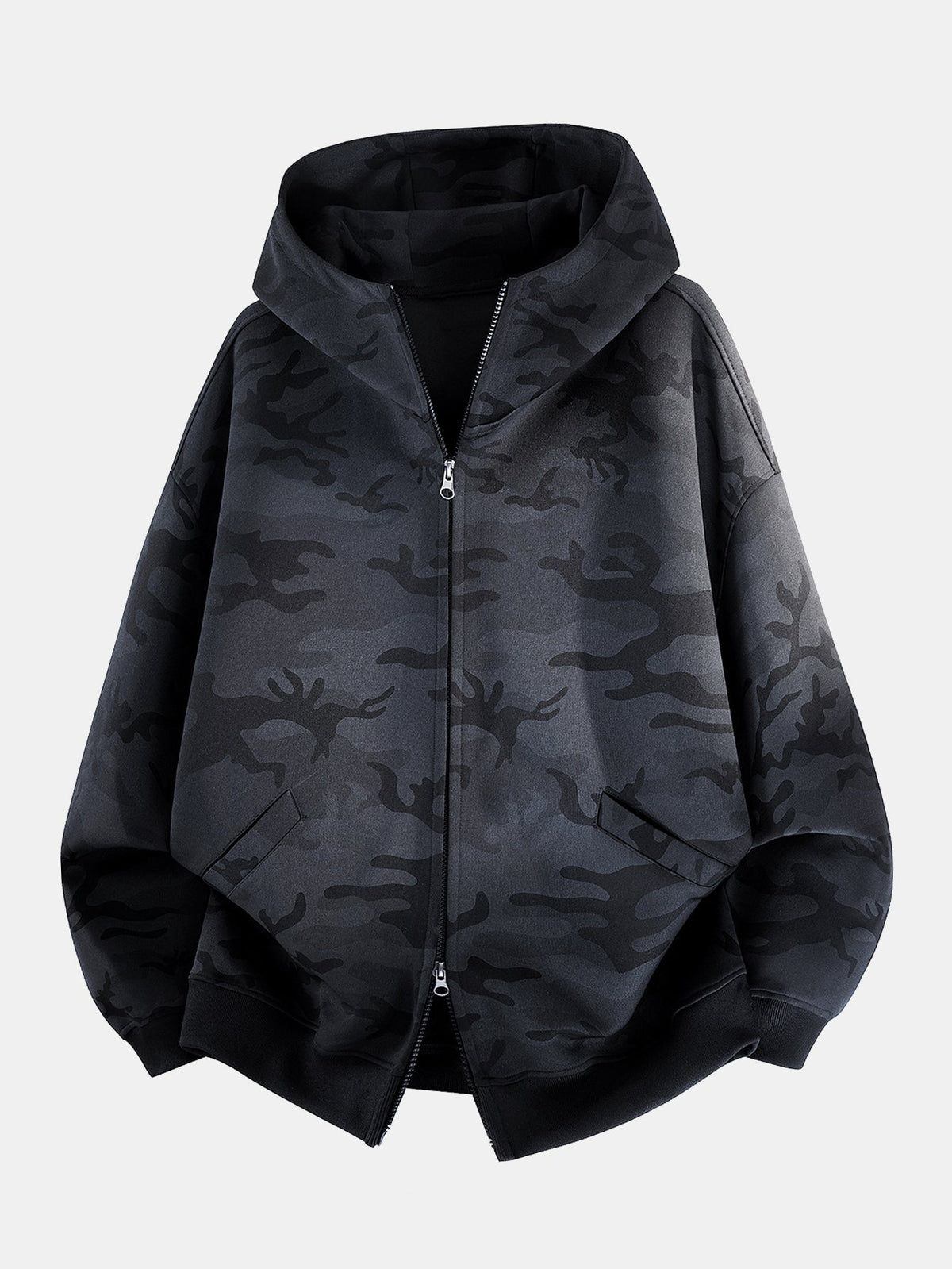 Men's Oversized Camouflage Zip-Up Hoodie – Relaxed Hooded Sweatshirt with Dropped Shoulders for Casual Streetwear