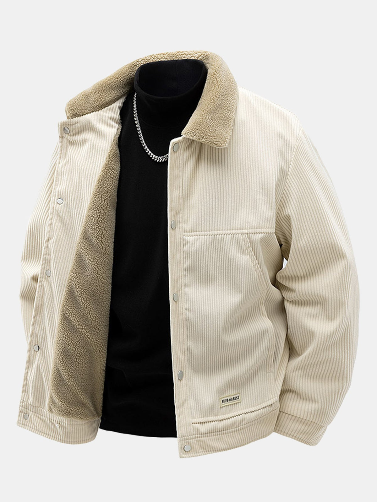 Men's Sherpa-Lined Corduroy Jacket with Snap Buttons – Warm Casual Outerwear for Autumn and Winter
