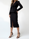 Women’s Elegant Tailored Peplum Blazer and Midi Pencil Skirt Set – Sophisticated Two-Piece Suit for Office and Formal Occasions