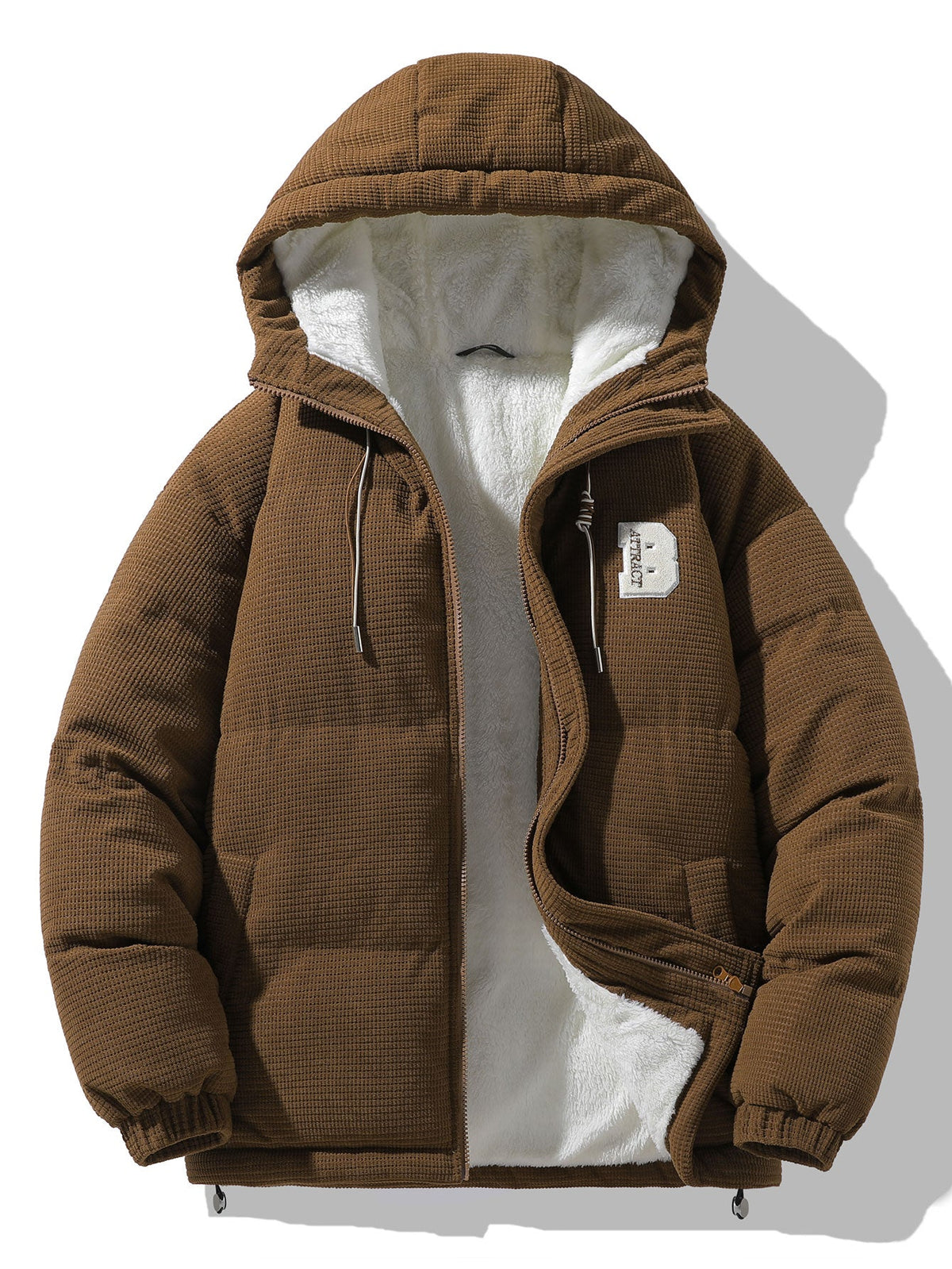 Men's Hooded Corduroy Puffer Jacket – Plush Teddy Fleece Lining with Padded Sleeves for Autumn and Winter