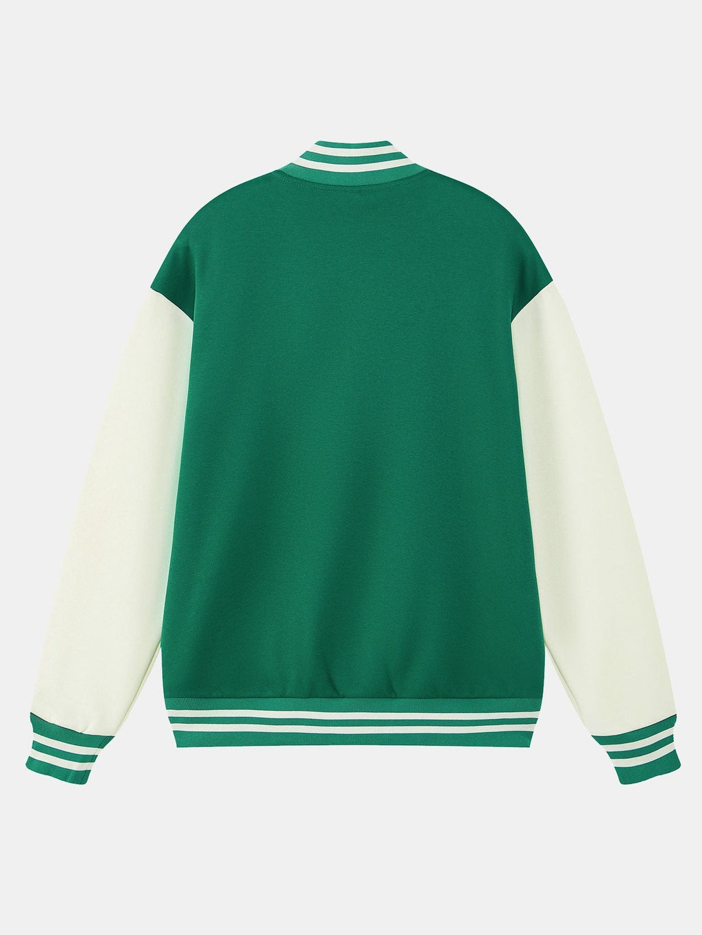 Men's Contrast Sleeve Varsity Baseball Jacket – Classic Cotton Snap-Button College Outerwear with Striped Ribbed Trims for Spring and Autumn