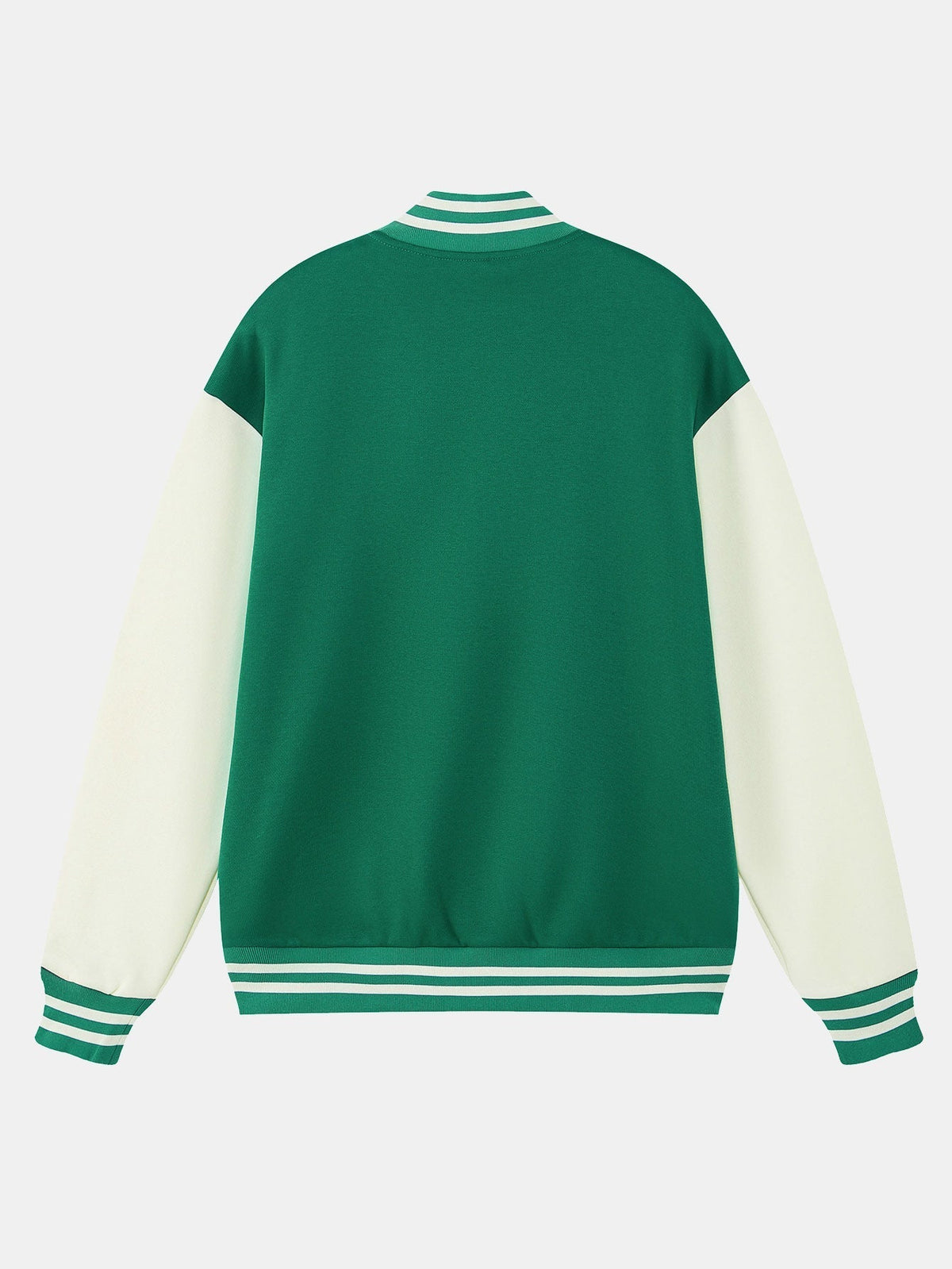 Men's Contrast Sleeve Varsity Baseball Jacket – Classic Cotton Snap-Button College Outerwear with Striped Ribbed Trims for Spring and Autumn