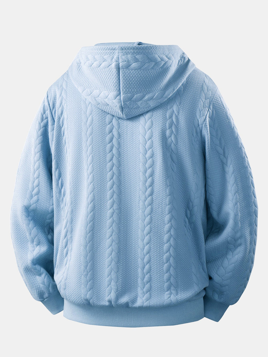 Men's Cable Jacquard Zip-Up Hoodie – Textured Long Sleeve Hooded Sweatshirt with Drawstrings and Pockets for Casual Everyday Wear