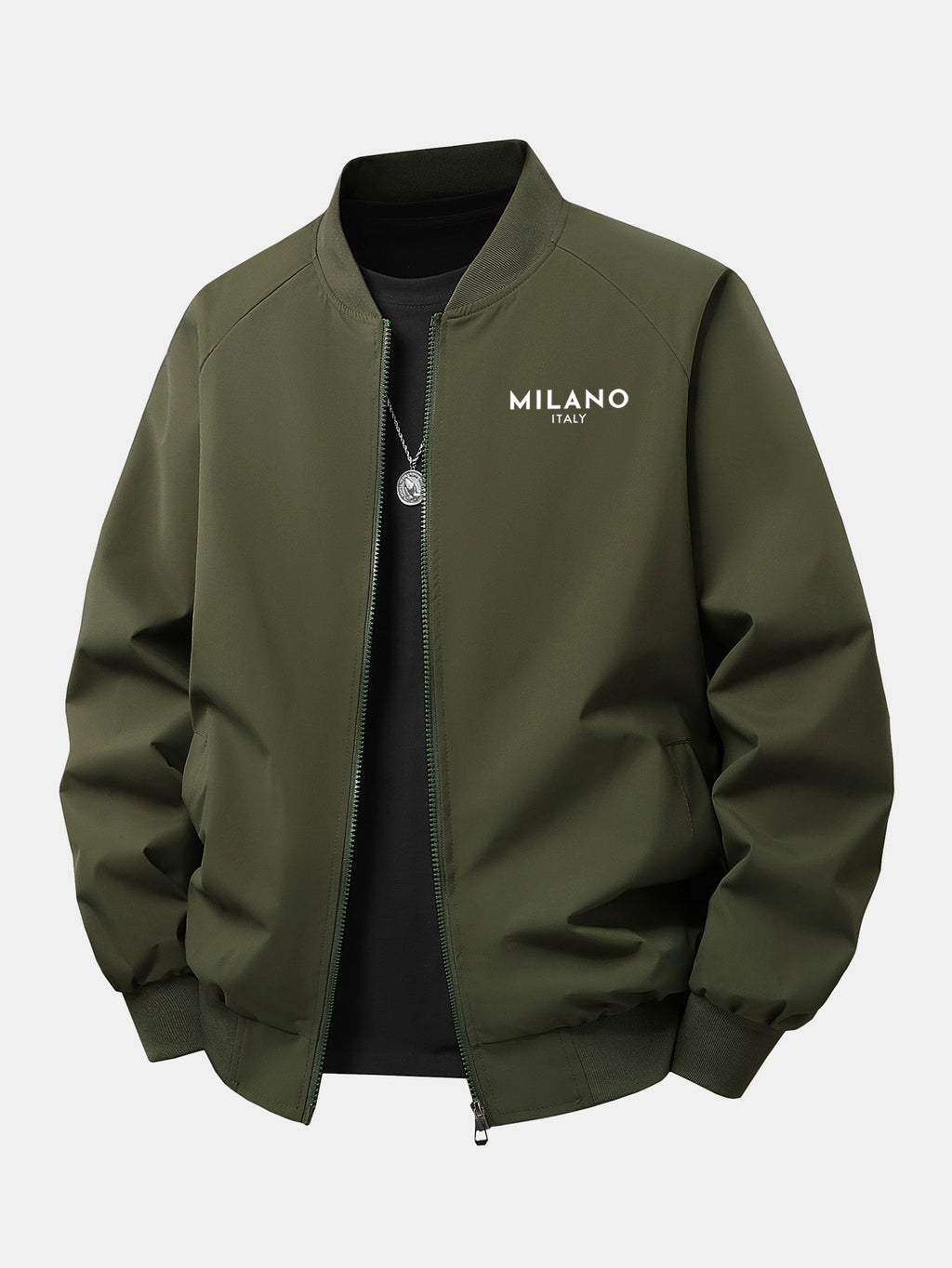 Men's Milano Italy Graphic Bomber Jacket – Relaxed Zip-Up Casual Outerwear with Ribbed Trims for Spring and Autumn