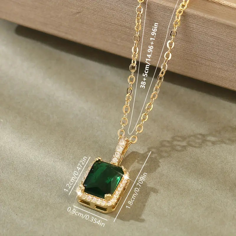 Elanora Gold Necklace with Green Rectangle Pendant