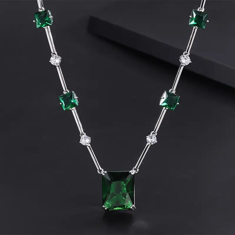 Veralyn Silver Necklace and Earrings Set with Green Crystals