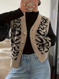 Women’s Soft Textured Knit Sweater Vest with V-Neck and Button Front – Relaxed Printed Sleeveless Layer for Autumn and Winter