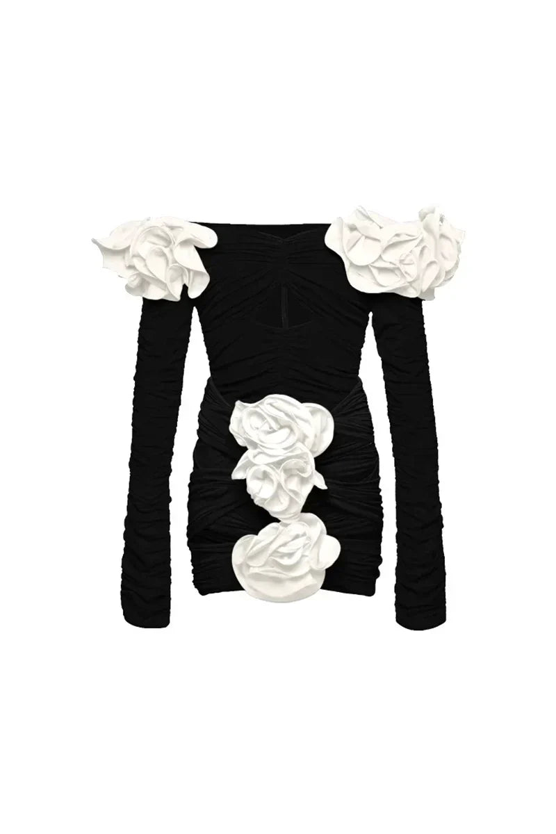 3D Flower Black Swimwear Set