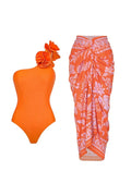 3D Flower Glossy Solid Swimwear Set