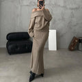Women's Off-Shoulder Ribbed Knit Jumper and Fitted Maxi Skirt Set – Elegant Relaxed Two-Piece Co-Ord for Autumn and Winter