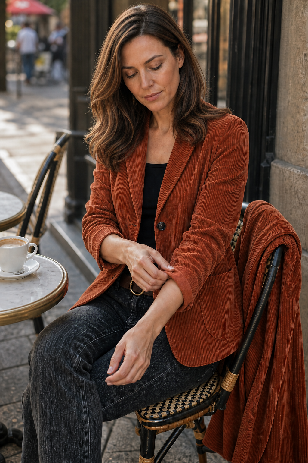 Rosalind – Fine Corduroy-Look Structured-Shoulder Jacket