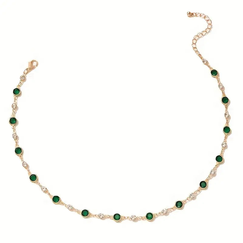 Gold Anklet with Green Crystals - Amalia