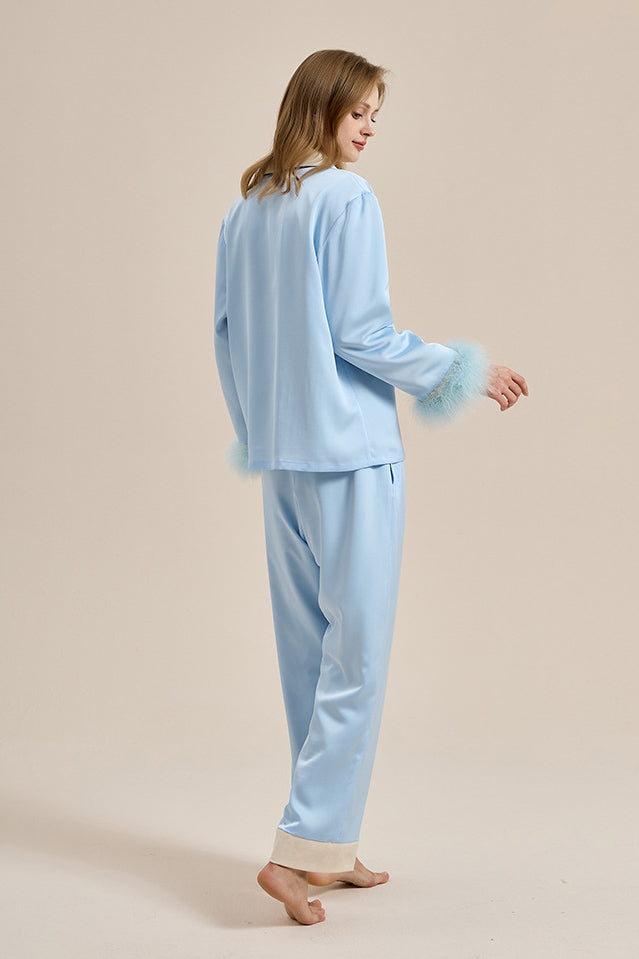Coordinated Feather Trim Red Pajama Set