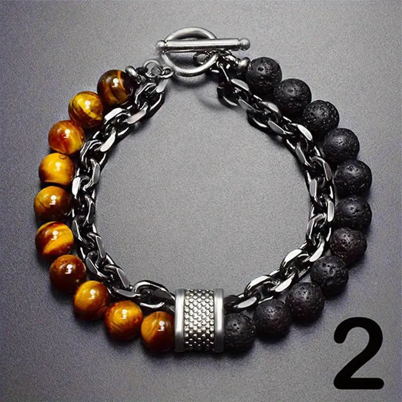 Steel Streaks Tiger Eye Bead Bracelet