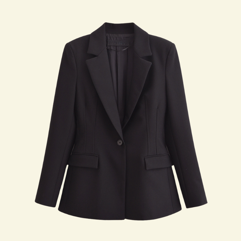 Women’s Tailored Single-Breasted Blazer with Notch Lapels and Flap Pockets – Elegant Satin Finish Jacket for Office and Evening Wear