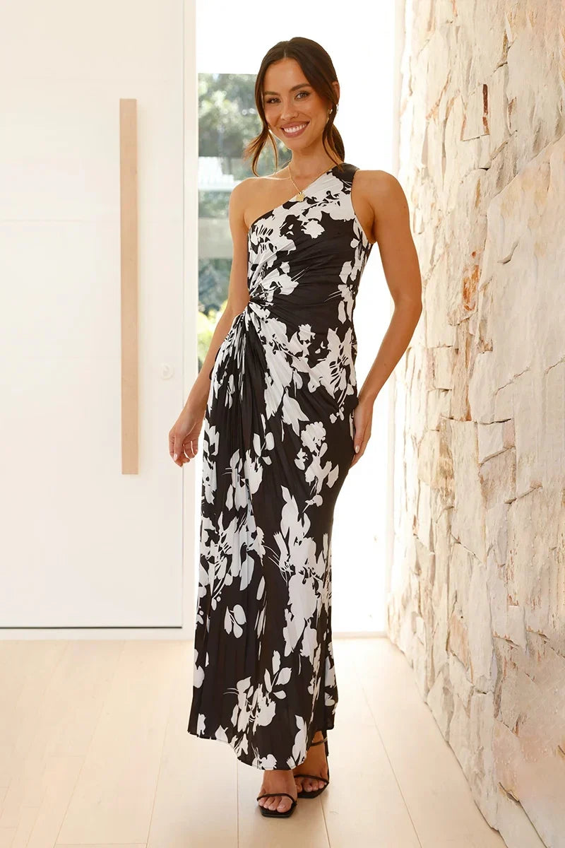 Laken Maxi-Length Dress Black/White Flower