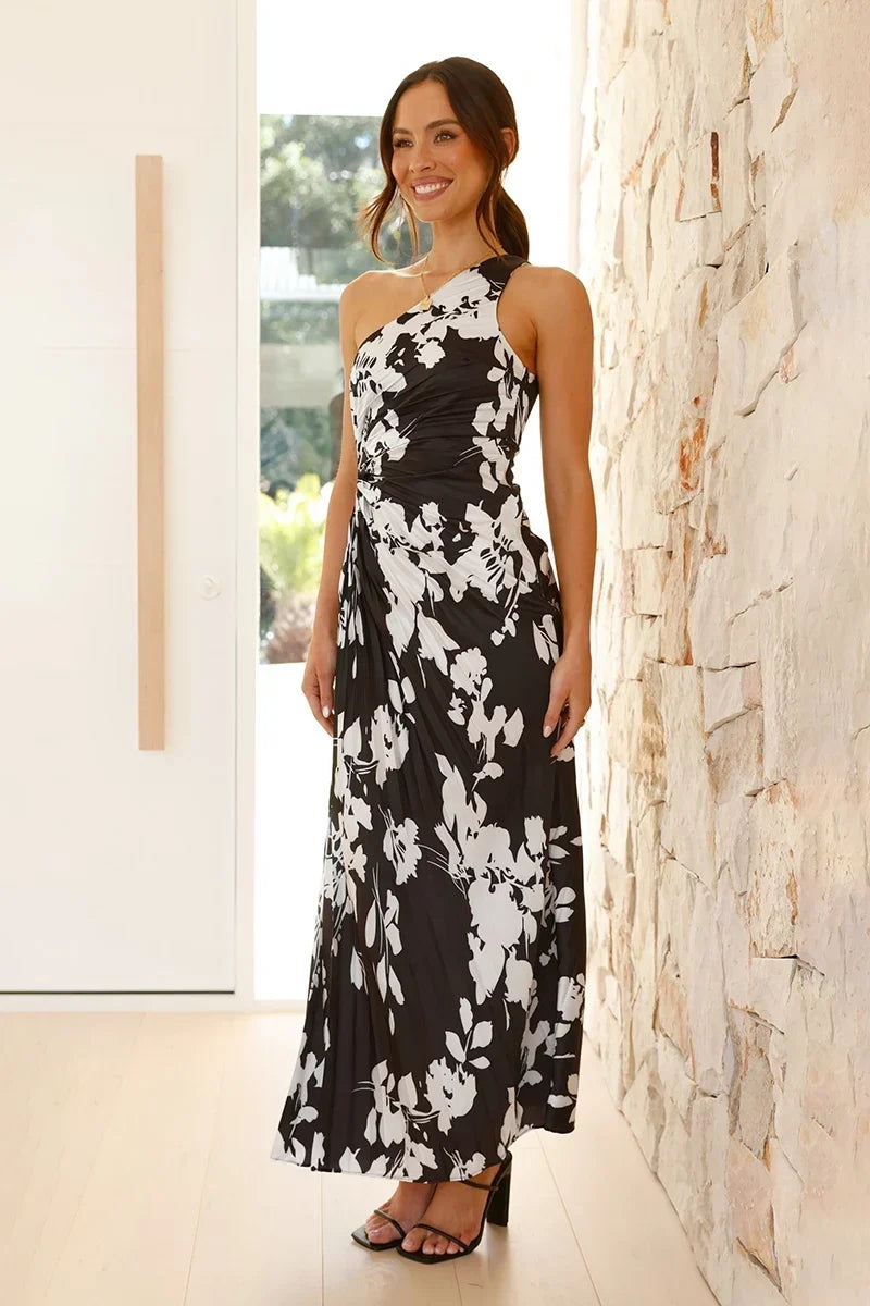 Laken Maxi-Length Dress Black/White Flower