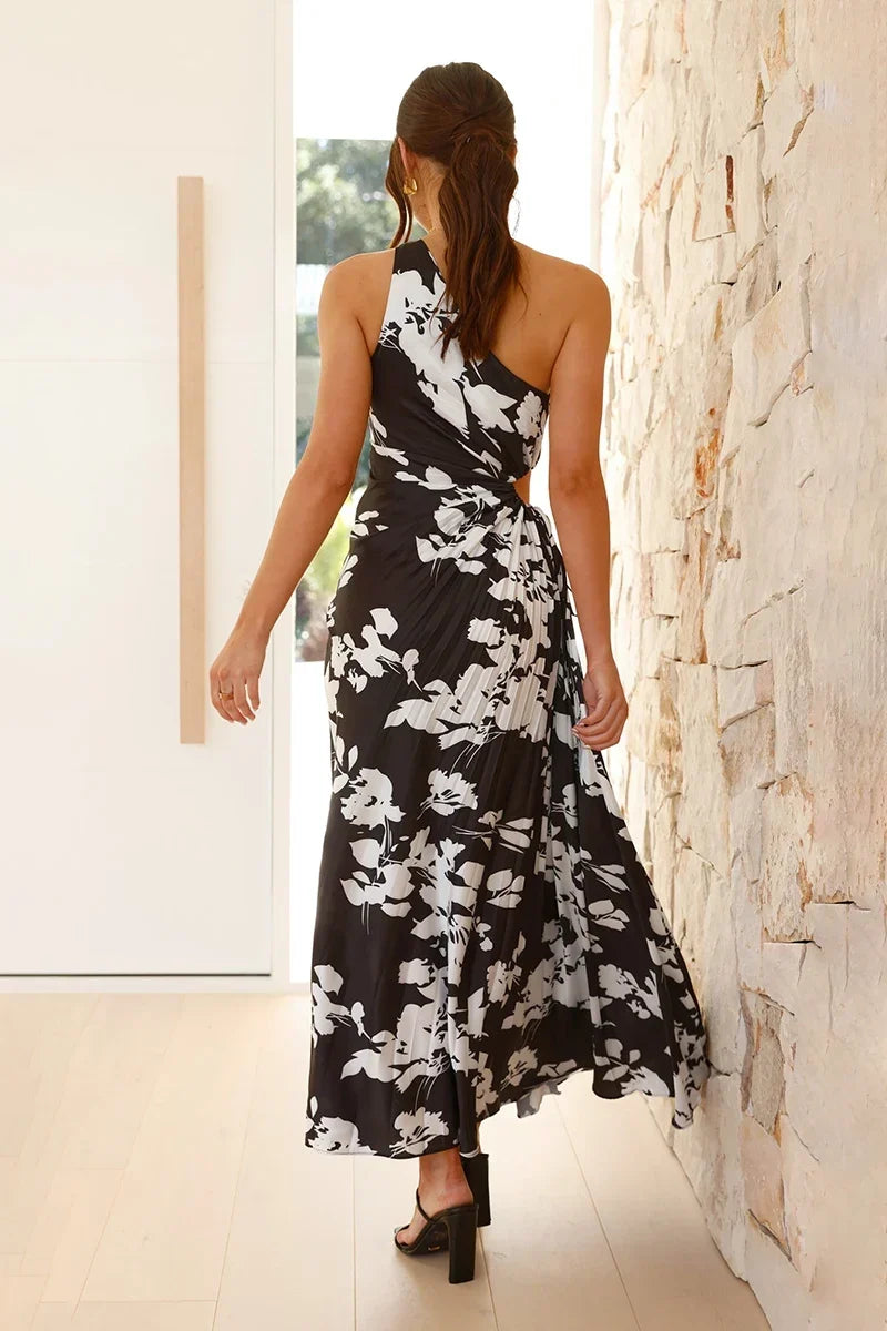 Laken Maxi-Length Dress Black/White Flower