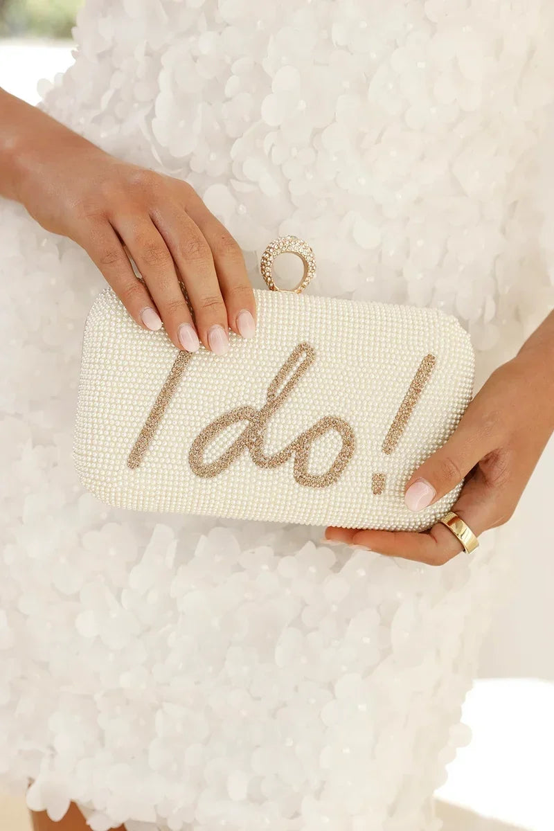 I DO Sequined Clutch Gold/White