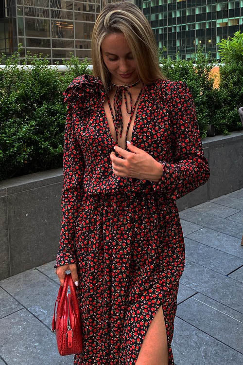 Bertha Flower V-Neck Mini-Length Dress