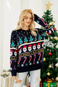 Crew Neck Loose-Fit Christmas Theme Knit Sweater