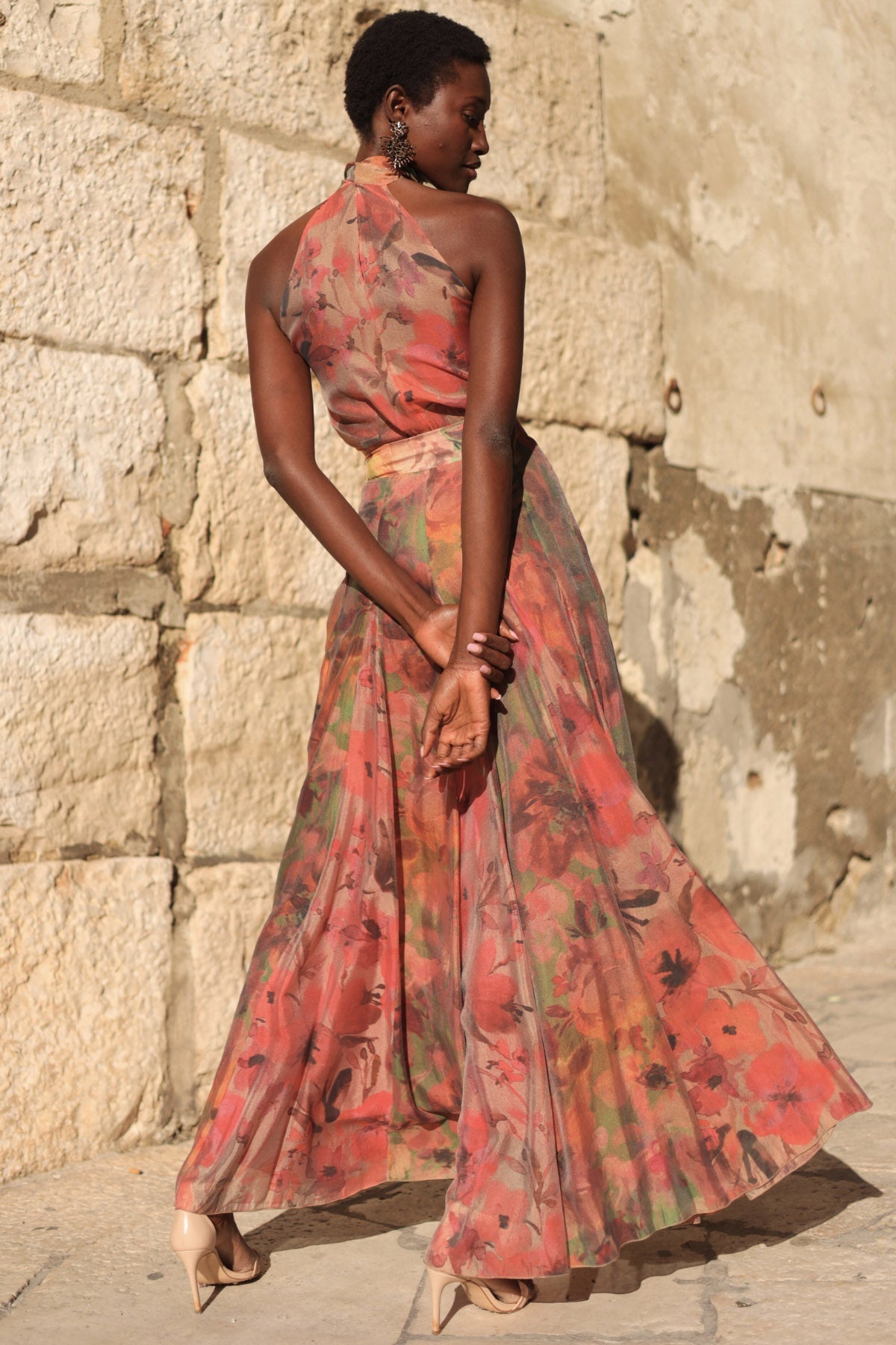 Halterneck Flower Maxi Skirt Set