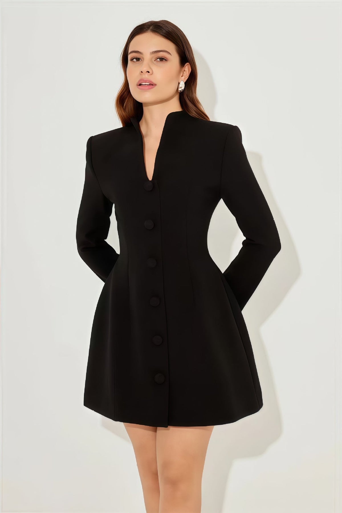 Urban Stylish V-Neck Blazer Mini-Length Dress