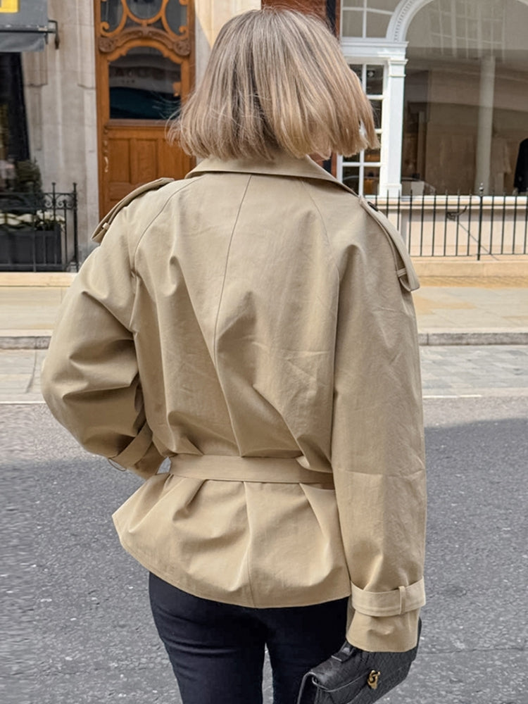Coat with a Fitted Cut, Lapel Collar and Belt