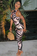 Modern Swirl Print Halter Catsuit