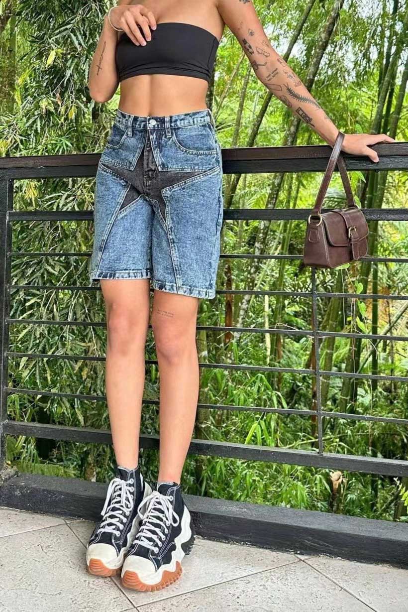 Modern Trendy Star Patch Shorts