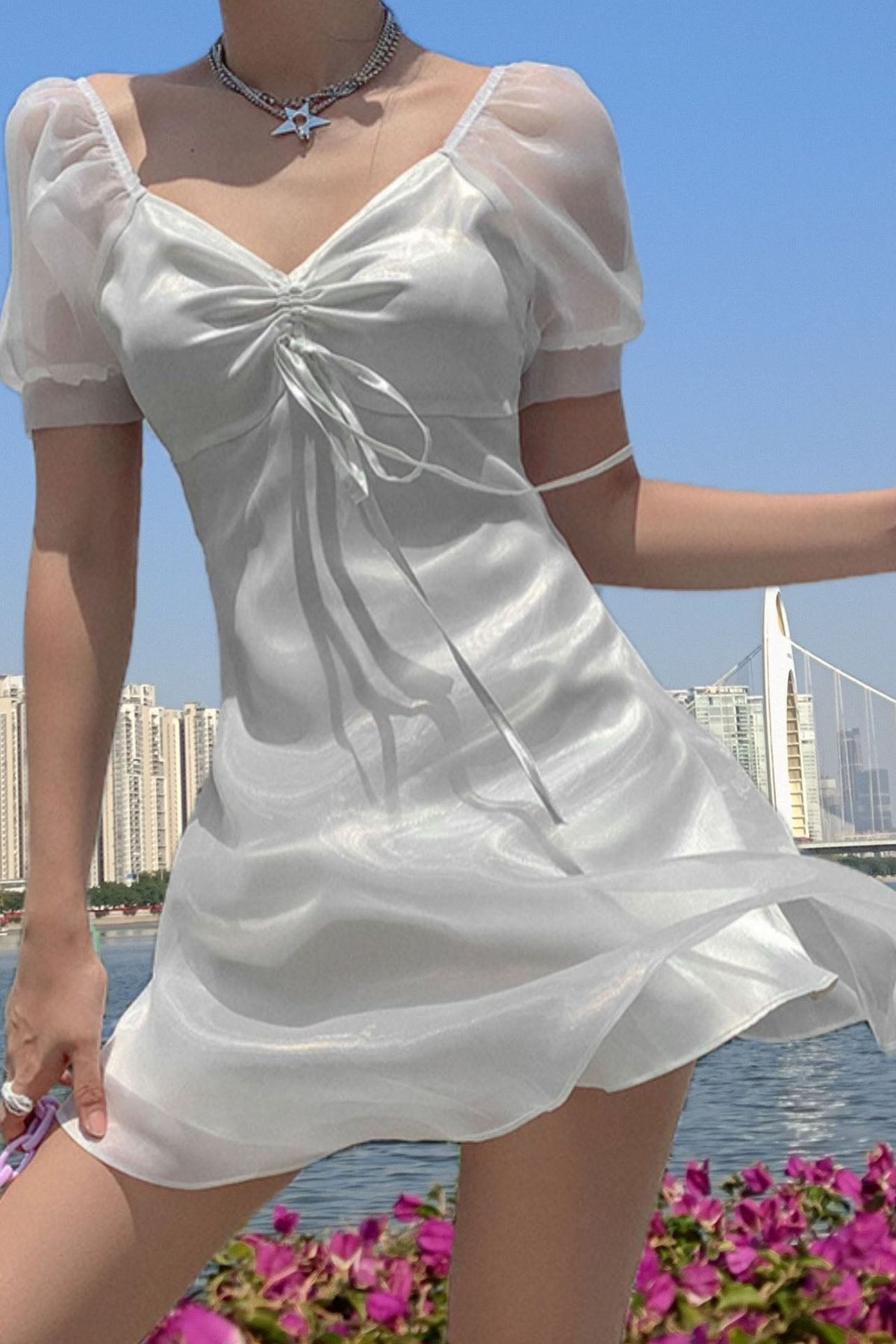 Modern Puff Sleeve Sheer Princess Dress