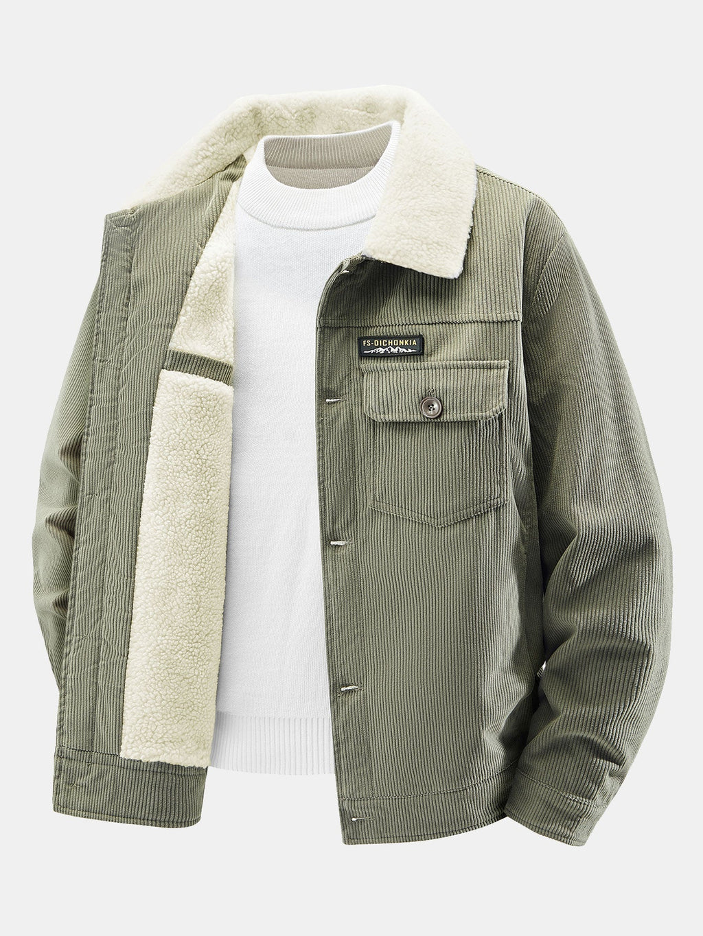 Men's Teddy Fleece-Lined Corduroy Jacket – Warm Button-Up Winter Outerwear with Sherpa Collar and Utility Pockets