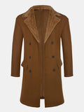 Men's Long Faux Wool Winter Coat – Double-Breasted Overcoat with Teddy Fleece Collar and Warm Lining for Smart Casual Wear