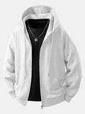 Men's Cable Jacquard Zip-Up Hoodie – Textured Long Sleeve Hooded Sweatshirt with Drawstrings and Pockets for Casual Everyday Wear