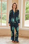 Coordinated Bow Pattern Pajama Set-Black