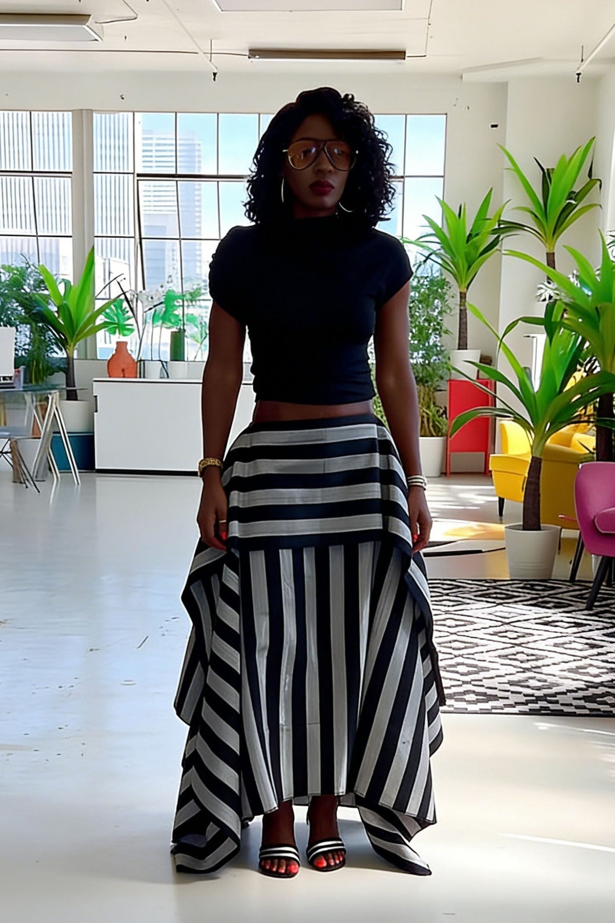 Layered Striped High-Waisted Skirt