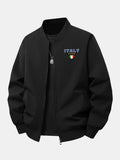 Men's Italy Graphic Bomber Jacket – Relaxed Fit Zip-Up Casual Outerwear with Ribbed Trims for Spring and Autumn