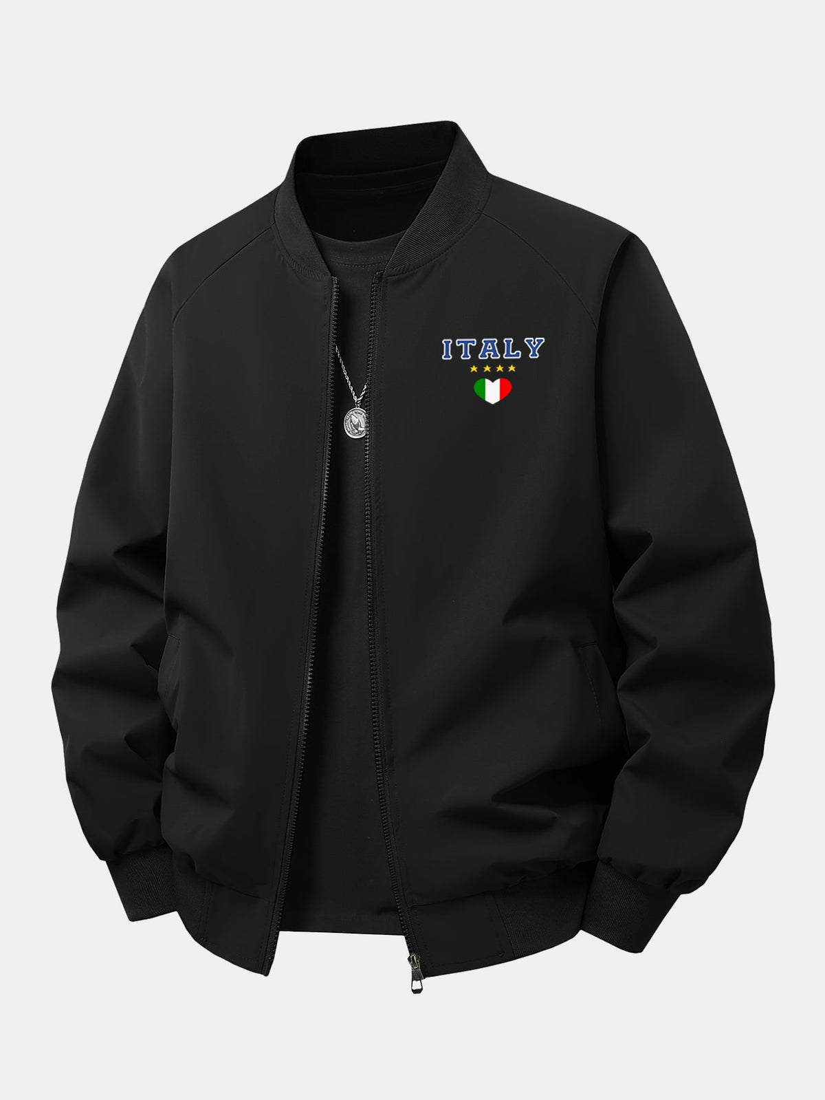Men's Italy Graphic Bomber Jacket – Relaxed Fit Zip-Up Casual Outerwear with Ribbed Trims for Spring and Autumn