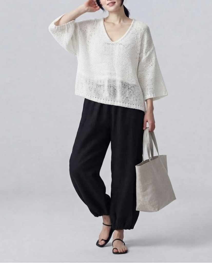 Women's Minimalist Lightweight Cape-sleeved Sweater And Harem Pants Set