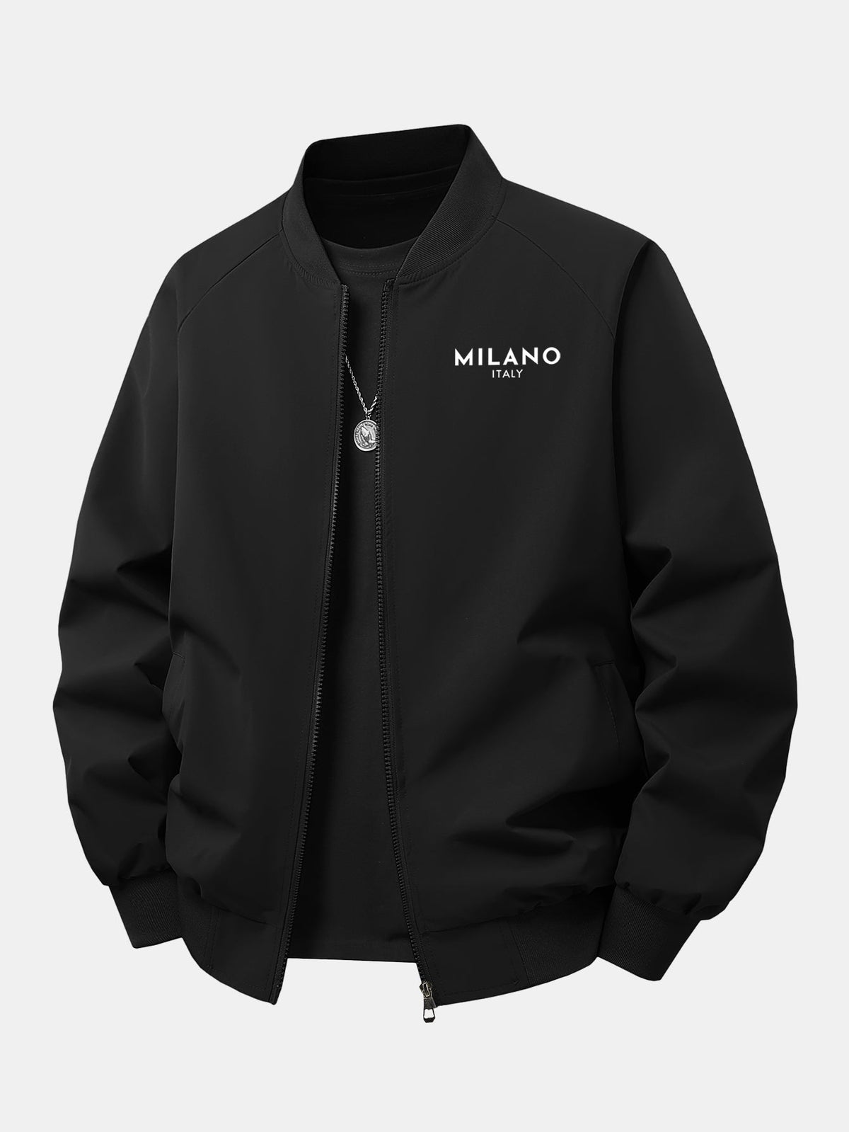 Men's Milano Italy Graphic Bomber Jacket – Relaxed Zip-Up Casual Outerwear with Ribbed Trims for Spring and Autumn