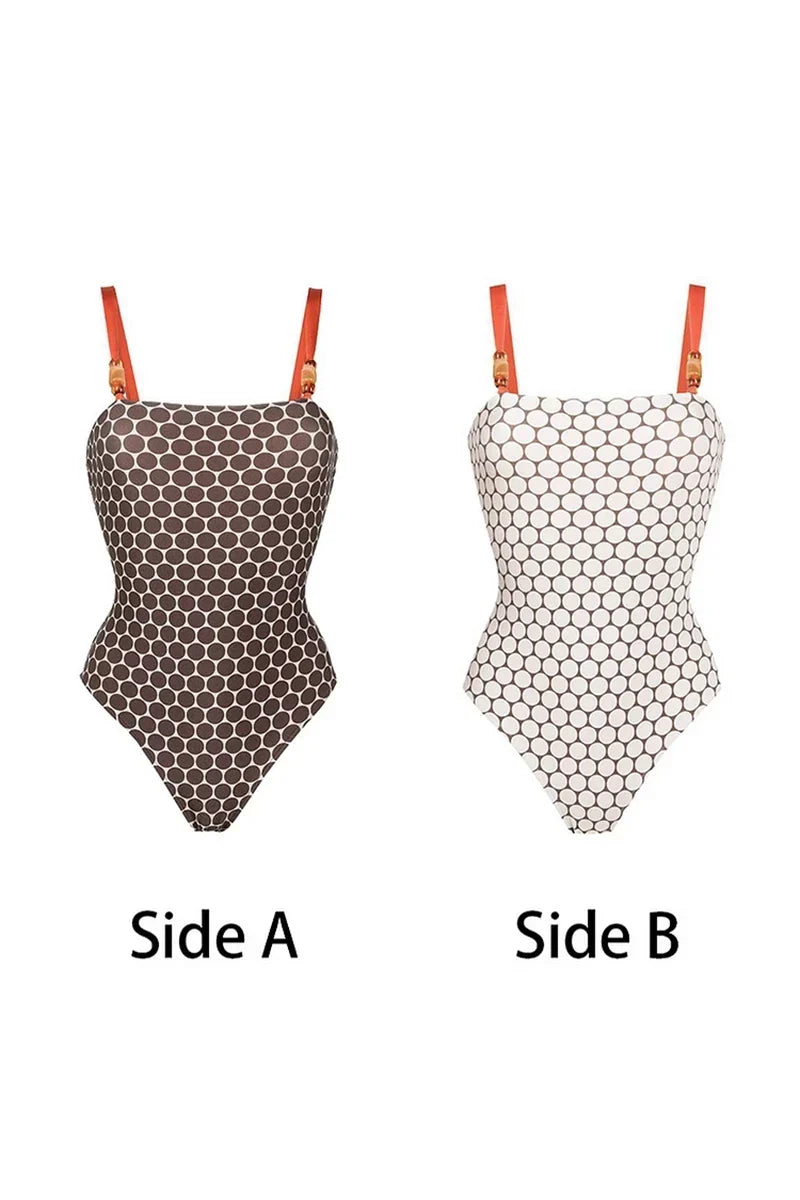 Modern Luxury Reversible Swimsuit with Equestrian-Scarf Print