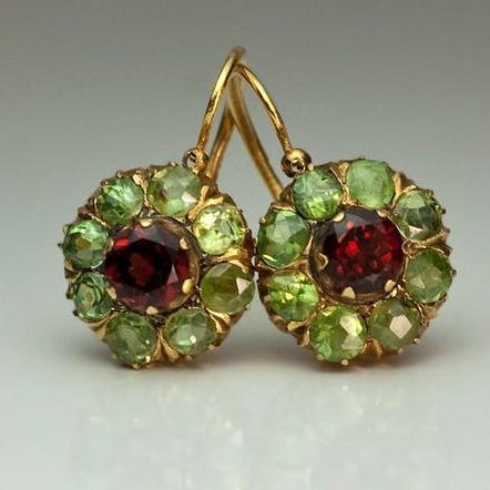Green and Red Crystal Round Earrings Luxe Collection Limited Edition