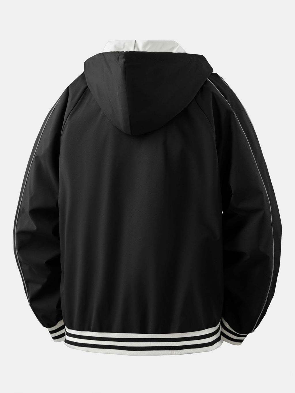 Men's Relaxed Hooded Bomber Jacket – Contrast Lined Zip-Up Outerwear with Striped Ribbed Trims for Casual Streetwear