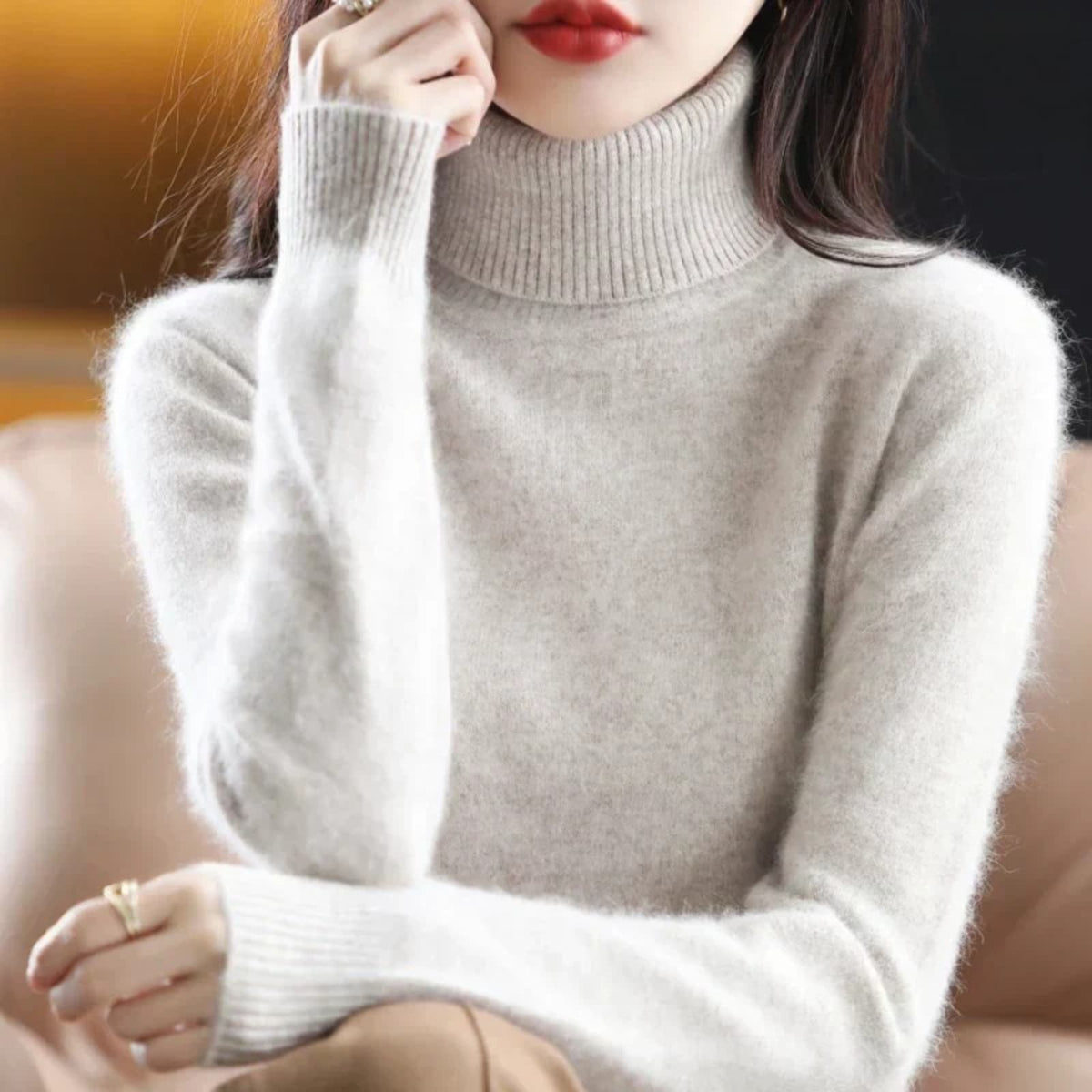 Women’s Turtleneck Sweater with Ribbed Trim