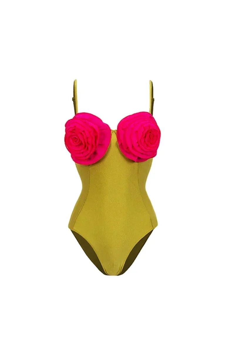 Flower Decor One-Piece Swimwear