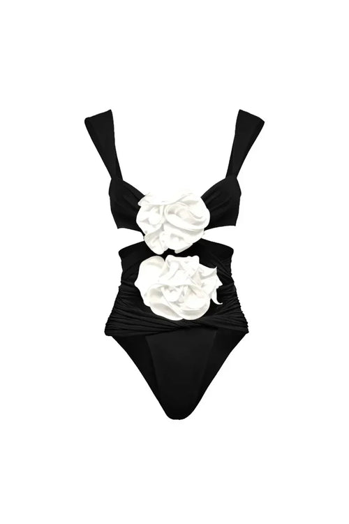 3D Flower Black Swimwear Set