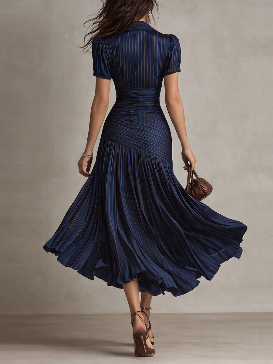 Georgia - Retro Striped Satin Midi Dress