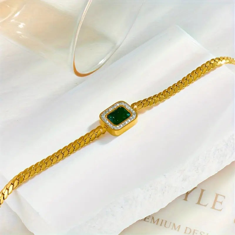 Liriel Gold Bracelet with Rectangular Green Crystal
