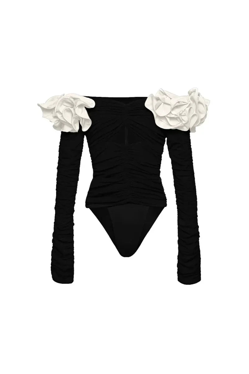 3D Flower Black Swimwear Set